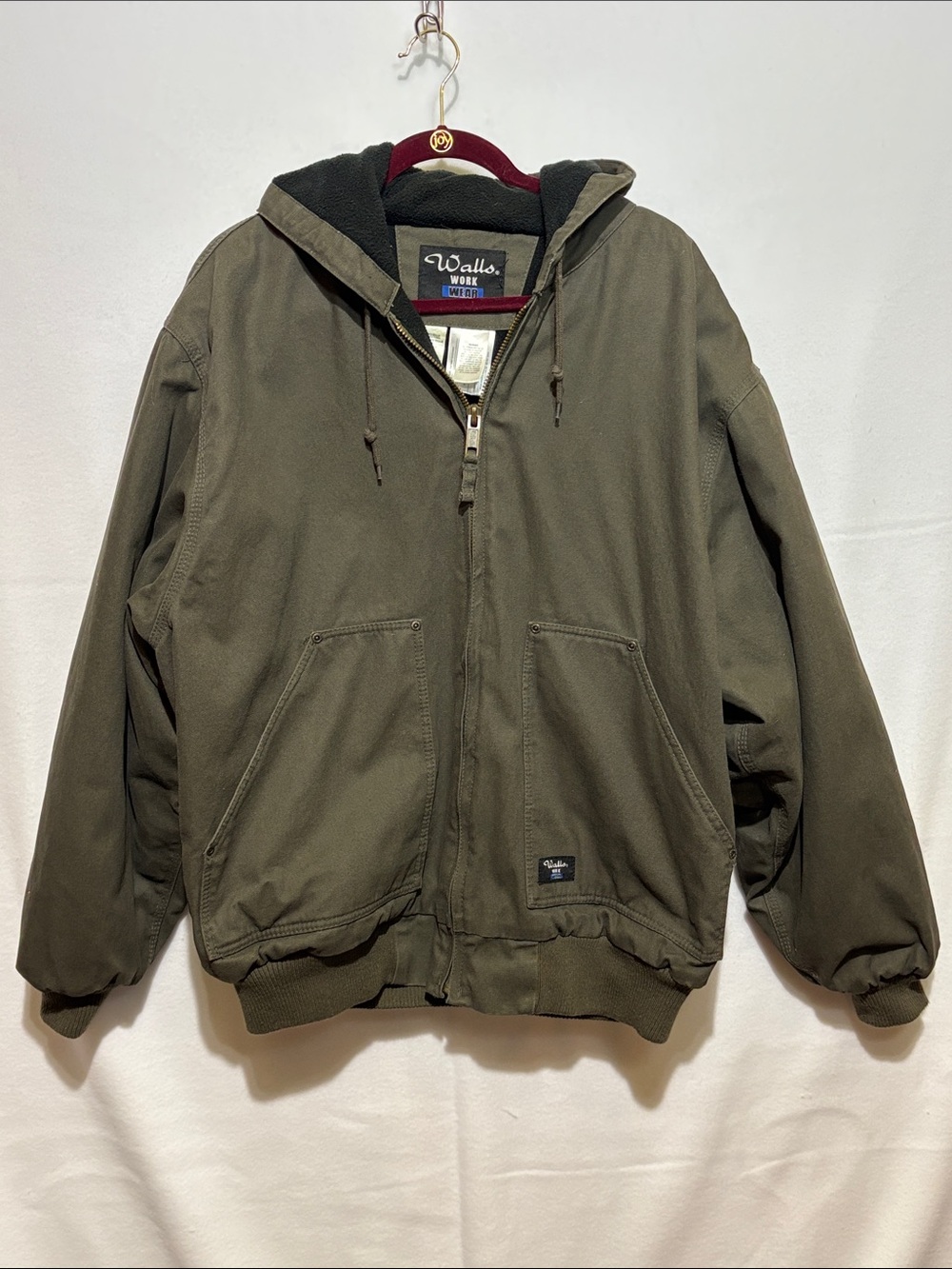 Walls Work Wear Olive Duck Canvas Hooded Jacket Vintage W35070WHOD Men 2XL 50-52